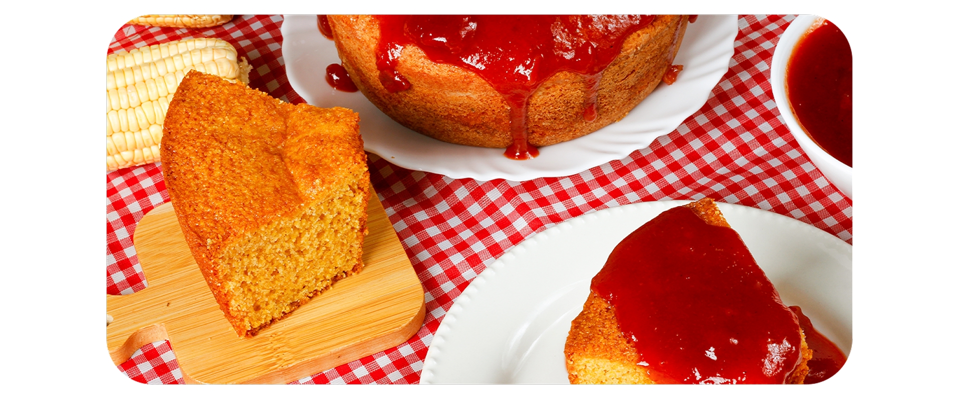 Bolo de fubá com goiabada, uma das receitas do arraiá.