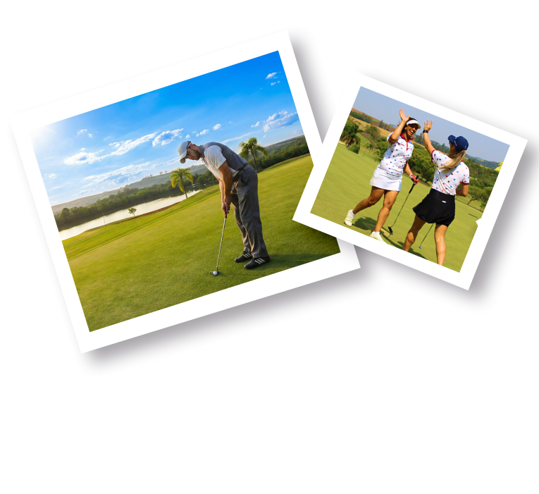 Imagens do campo de golfe, uma das experiências oferecidas pelo Aguativa Golf Resort.